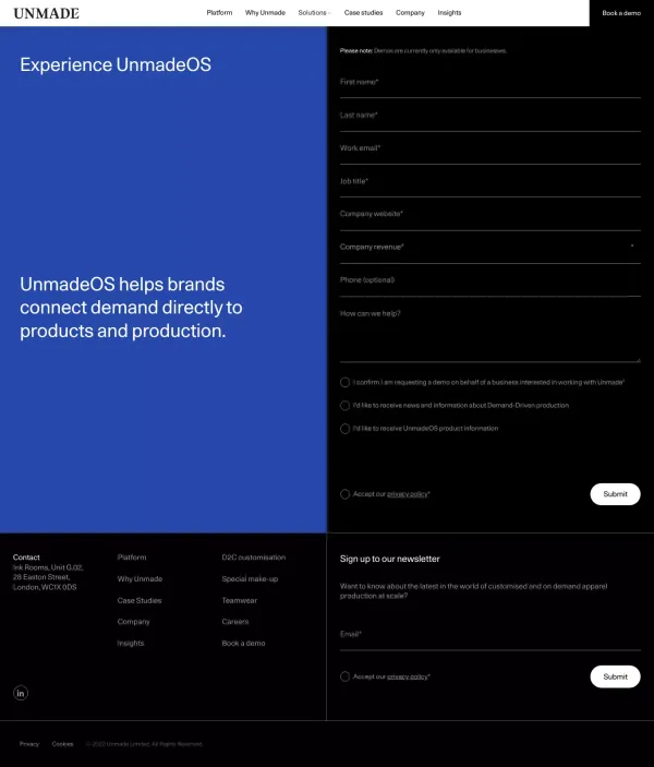 Book a Demo | Unmade - Sign Up design inspiration