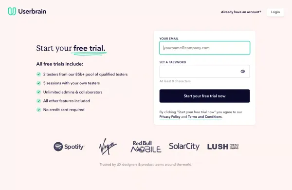 Userbrain Dashboard - Sign Up design inspiration