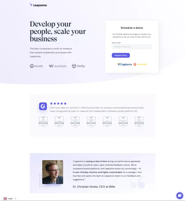 Request a Demo or Trial  | Leapsome - Sign Up design inspiration