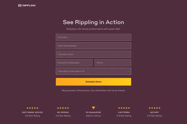 Request Demo | Rippling - Sign Up design inspiration