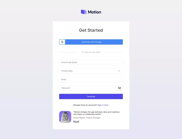 Motion - Sign Up design inspiration