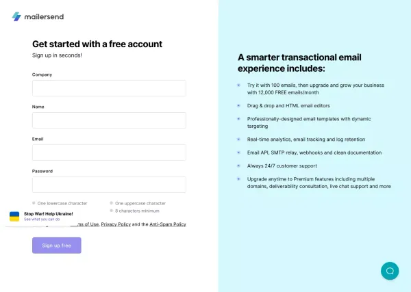 Sign up for a MailerSend account    -        MailerSend - Sign Up design inspiration