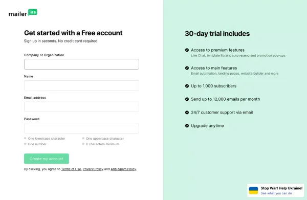 Get Started with a Free Account - MailerLite - Sign Up design inspiration
