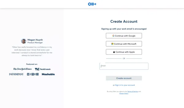 Otter.ai - Sign up for real-time and shareable meeting notes - Sign Up design inspiration