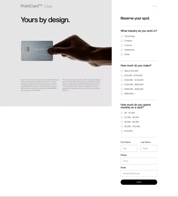 PointCard™ Titan — Reserve - Sign Up design inspiration
