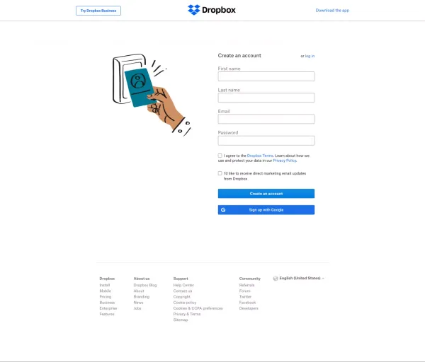 Login - Dropbox - Sign Up design inspiration