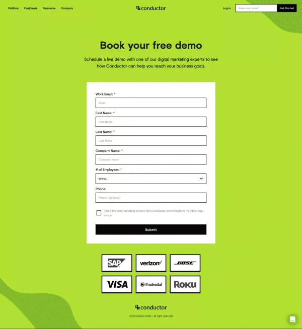 Request a Free Live Demo of Conductor’s Platform | Conductor - Sign Up design inspiration