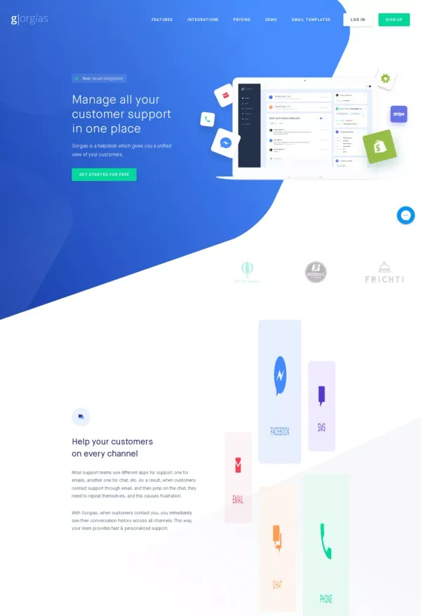 Gorgias - A multi-channel helpdesk integrated with your        back-office - Landing design inspiration