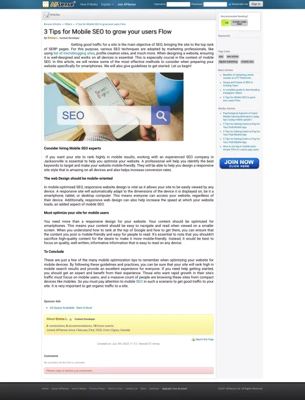 3 Tips for Mobile SEO to grow your users Flow by Emma L. - Blog design inspiration