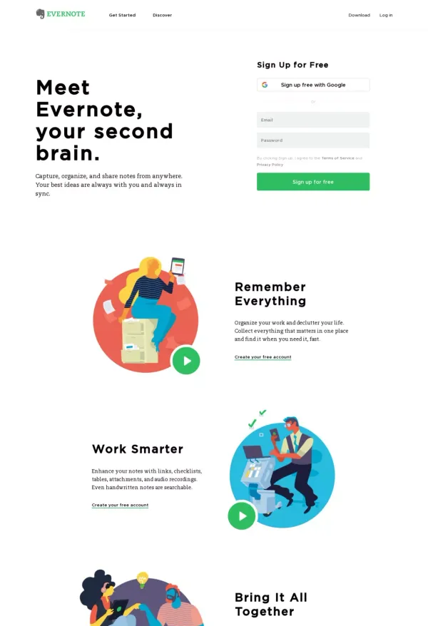 Get organized. Work smarter. Remember everything. | Evernote - Landing design inspiration