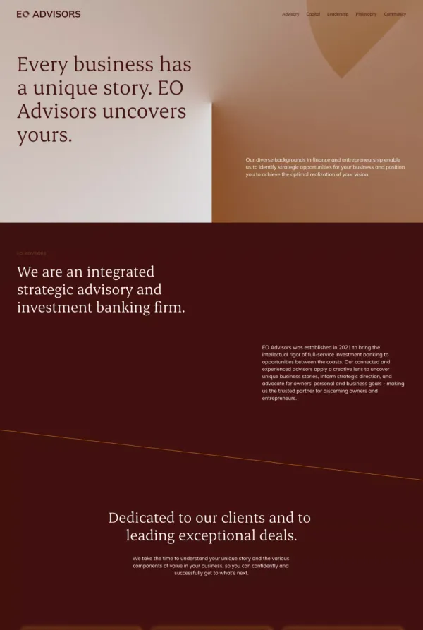EO Advisors | Investment Banking - Mergers & Acquisitions - Capital Formation - Strategic Advisory - Landing design inspiration