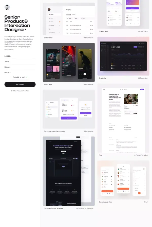 Mateusz Nieckarz â Senior Product & Interaction Designer - website design inspiration
