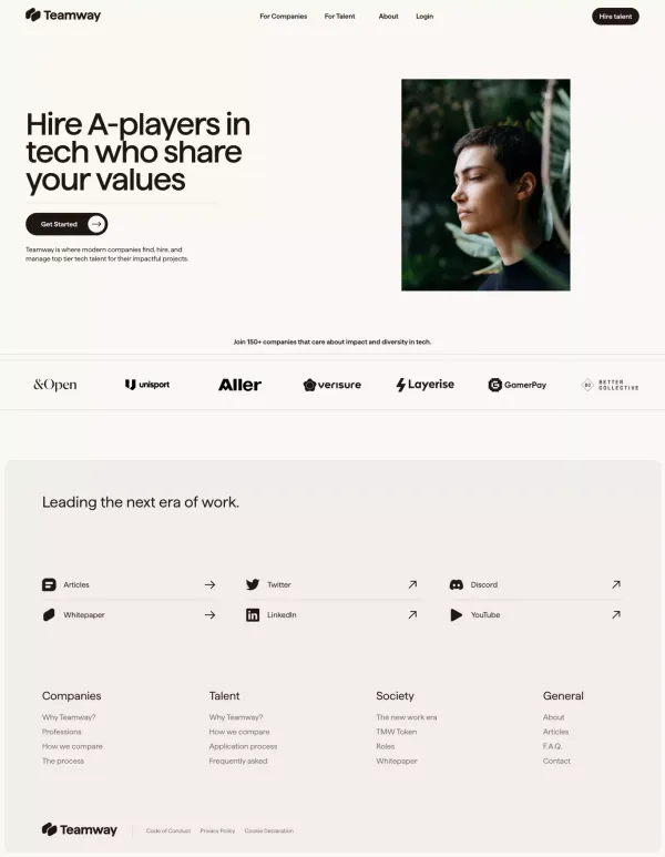 Teamway | The member-owned tech society - Landing design inspiration