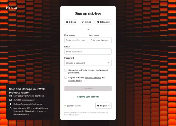 Sign Up | Try Kinsta for Free - Sign Up design inspiration