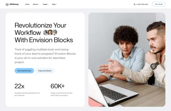 Envision Blocks Startup – Startup Elementor WordPress Theme