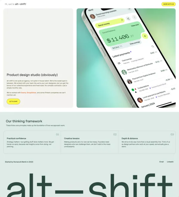Product design studio that feels like in-house team | alt-shift - Portfolio design inspiration