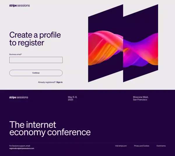 Stripe Sessions 2025 | Global Internet Economy Conference - Sign Up design inspiration