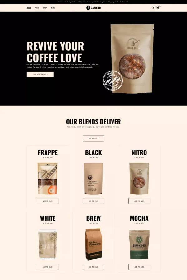 Cafiend Website Page Template for Webflow