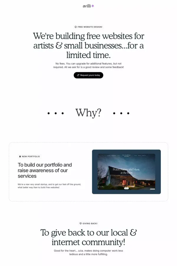 We'll build you a free website - Avilli - Landing design inspiration
