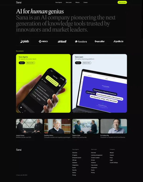 AI tools for human knowledge | Sana - Landing design inspiration