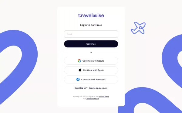 Login to continue - Log in with Travelwise account - Sign Up design inspiration