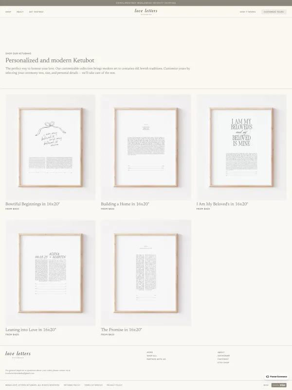 Love Letters Ketubahs â Modern, Premium Wedding Ketubahs - Product listing design inspiration