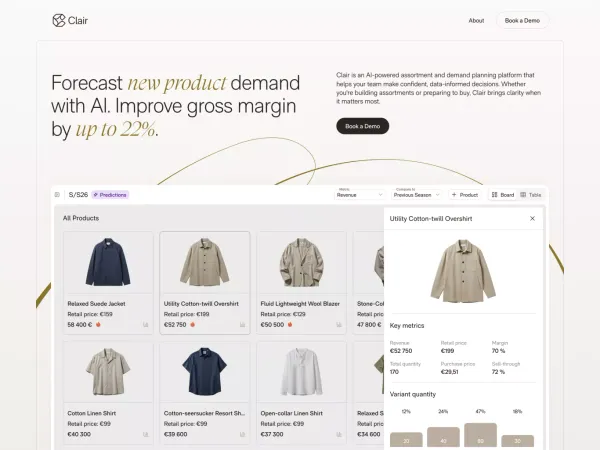 Clair - Forecast New Product Demand with AI - Landing design inspiration