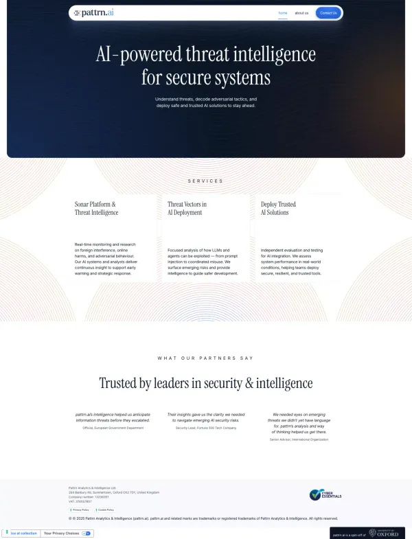 pattrn.ai - AI-Powered Threat Intelligence for Governments & Enterprises - Landing design inspiration