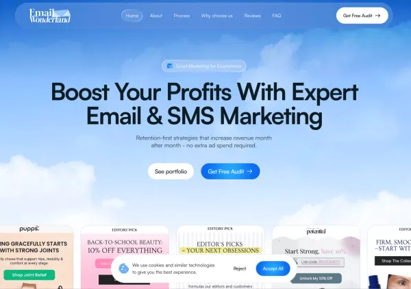 Email Wonderland | Expert Email & SMS Marketing for Ecommerce - Landing design inspiration