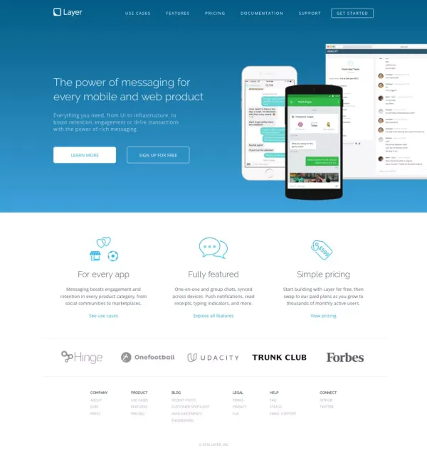 Layer - The power of messaging for every mobile and web product - Landing design inspiration