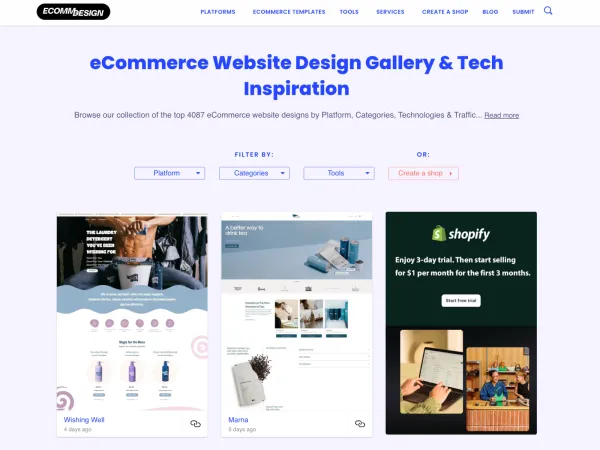 eCommerce Website Design: Gallery & Tech Inspiration with 3000+ Ecommerce Websites