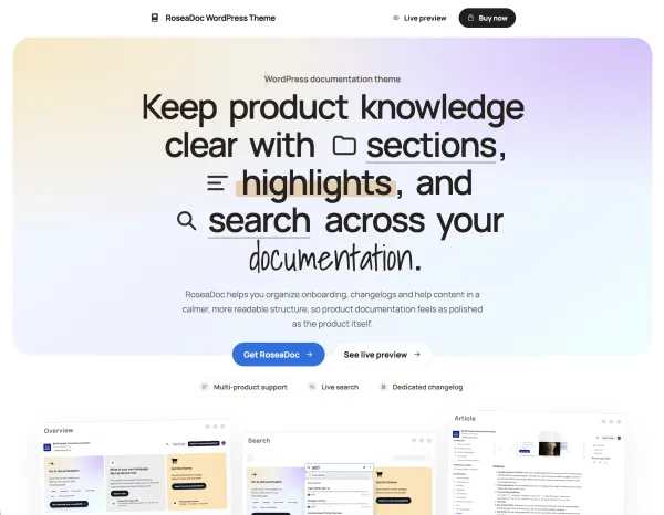 RoseaDoc WordPress Documentation Theme