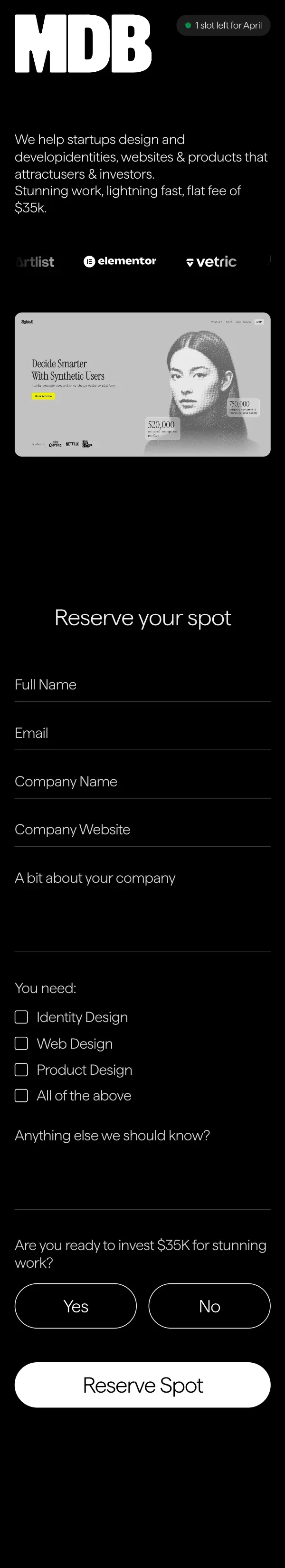 Mark Design Boutique - design & development studio mobile view