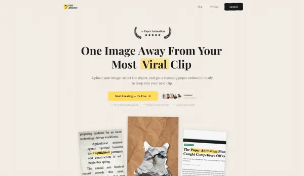 Paper Animation — One Image Away From Your Most Viral Clip - Product page design inspiration