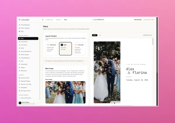 Wedding Website Builder with Online RSVPs - Crivando