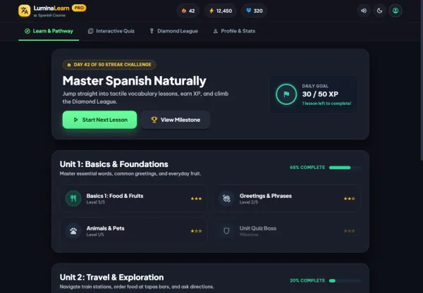 Lumina Learn - Spanish Language Web App