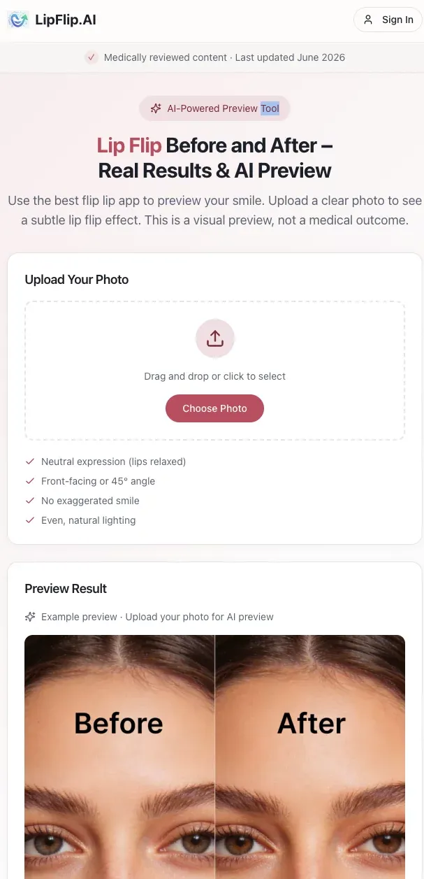 Lip Flip Before and After – Real Results & AI Preview | lipflip.ai mobile view
