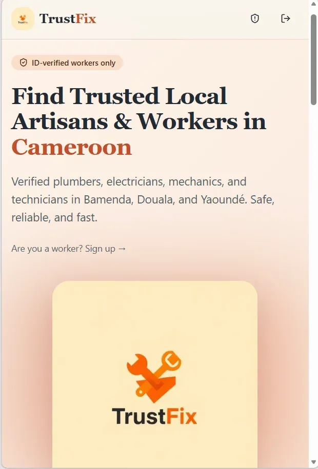 TrustFix — Verified plumbers, electricians & artisans in Cameroon mobile view