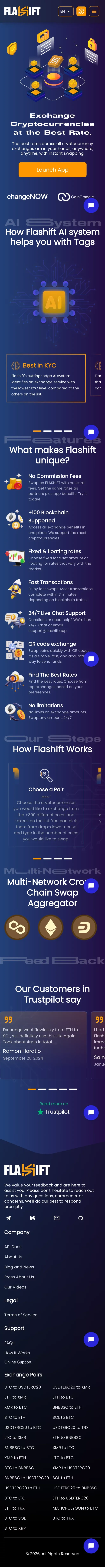 Flashift - Exchange cryptocurrency at the best rate mobile view