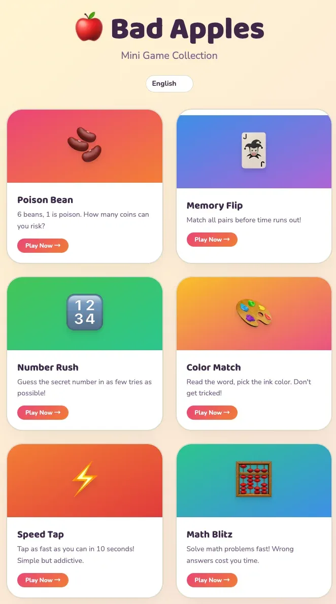 Bad Apples — 20+ Free Unblocked Mini Games (No Download, 2026) mobile view