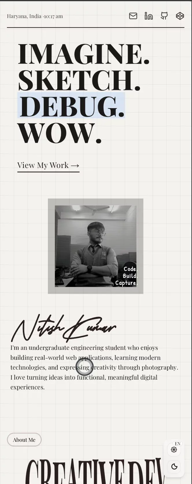 Nitish - Developer & Photographer mobile view