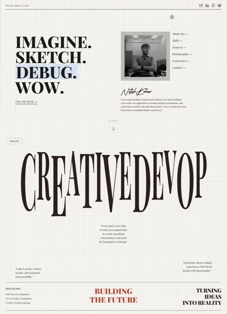 Nitish - Developer & Photographer - Portfolio design