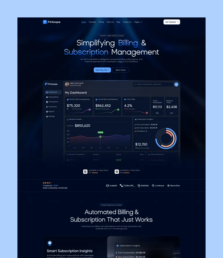 Finloopa â Fintech SaaS Webflow Template - Flowcub - Template design