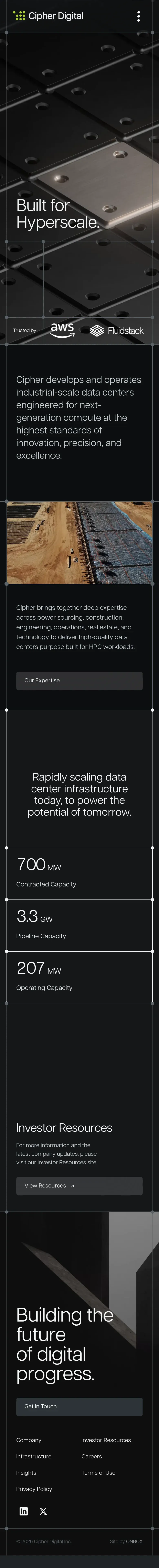 Cipher Digital · Building the future of digital progress mobile view