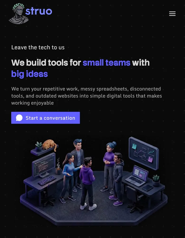 Struo — Custom Tools, Websites, and AI Automation for Small Businesses mobile view