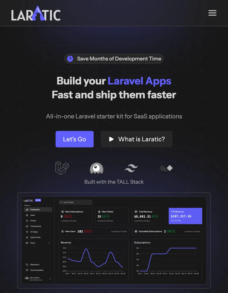 Laratic - Your all in one saas solution mobile view