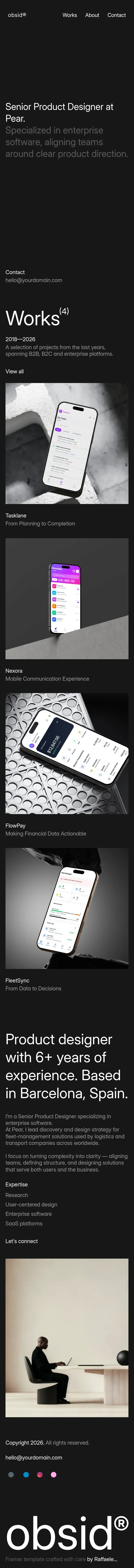 Obsid - Framer Creative Portfolio Template by Raffaele Parlato mobile view