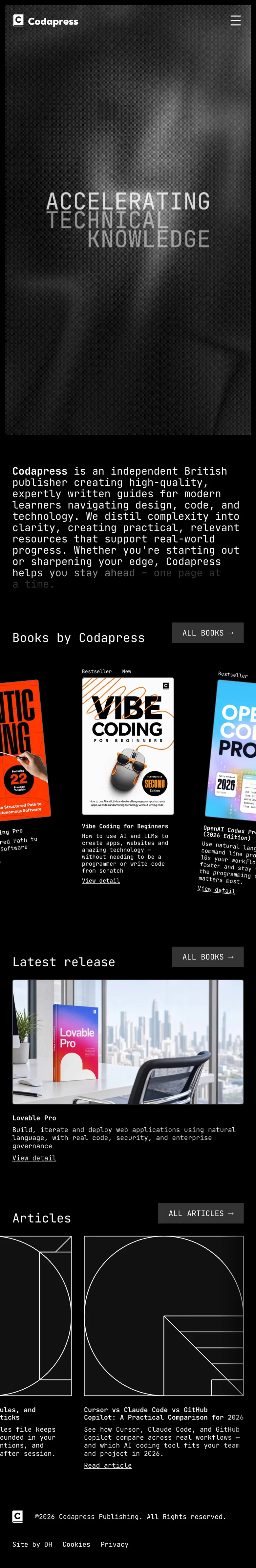 Codapress Publishing — Accelerating Technical Knowledge mobile view