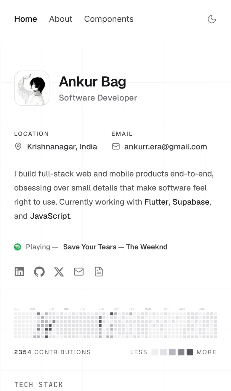 Ankur Bag — Full-Stack Developer & Flutter Engineer mobile view