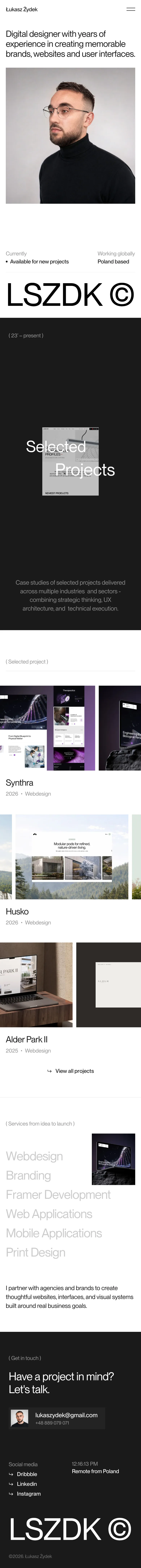 Łukasz Żydek | Digital Designer & Framer Developer mobile view